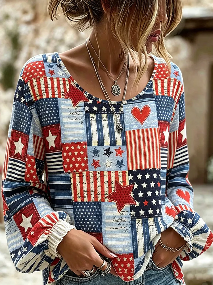 Women's floral fresh round neck top