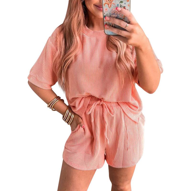 Lounge Sets for Women 2 Piece Outfits Short Sleeve Top and Shorts Pajama Sets Tracksuit Sweatsuits