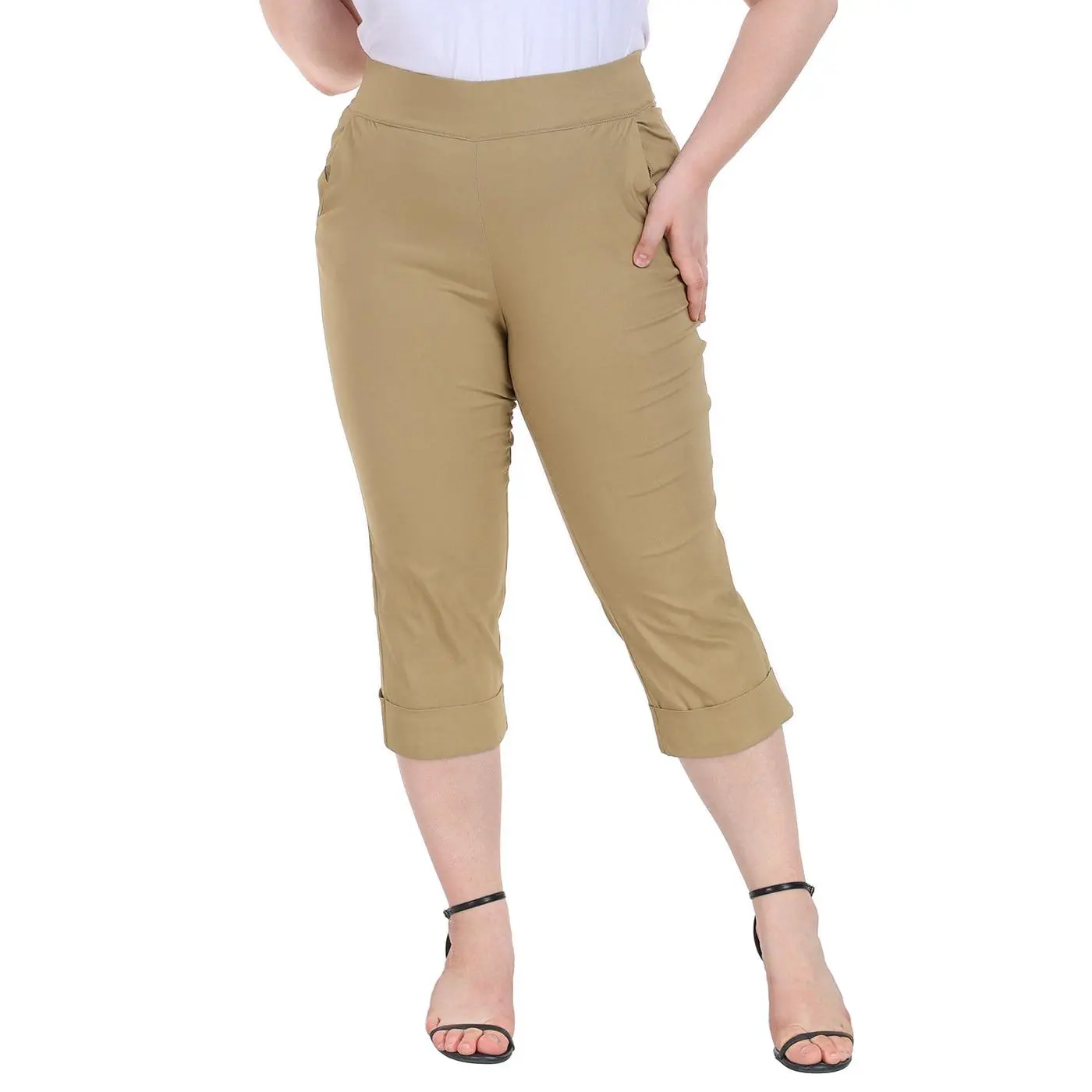 Women's Plus-Size Tie-Free Capri Pants