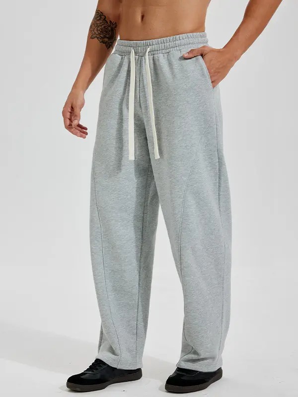 Men's Solid Color Drawstring Pants – Curved Blade Design, Relaxed Fit, All-Season Streetwear Trousers