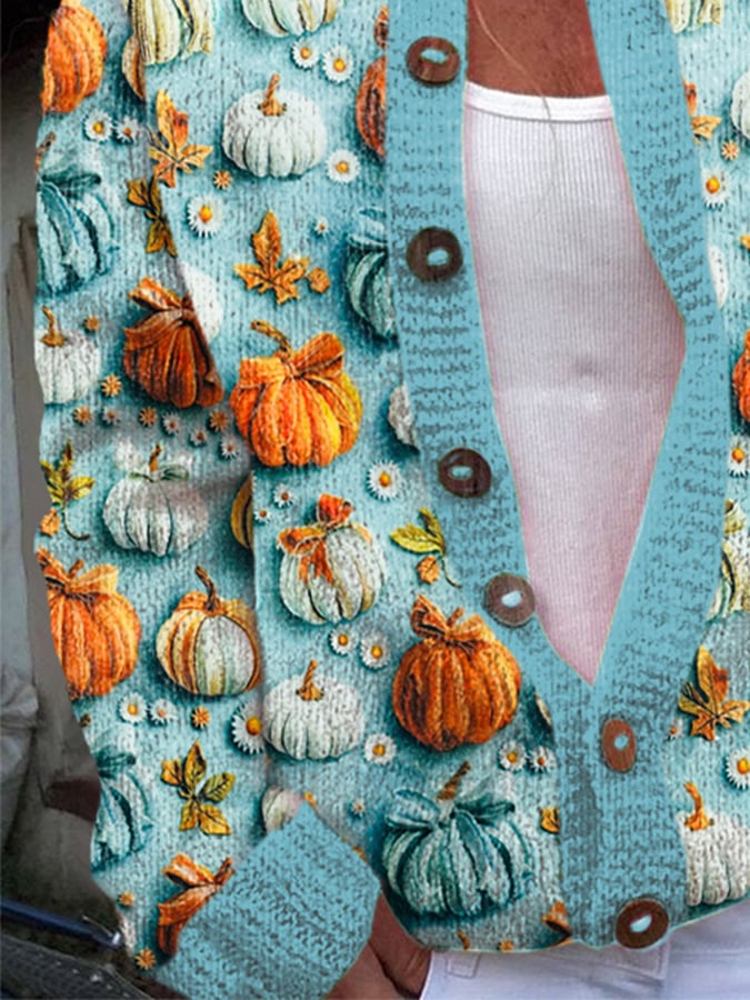 Women's Autumn Sweater Pumpkin Print Casual Cardigan