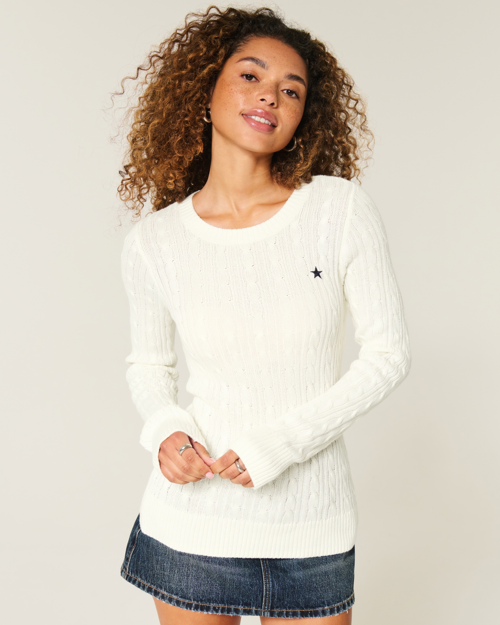 Cable-Knit Heart Crew Sweater