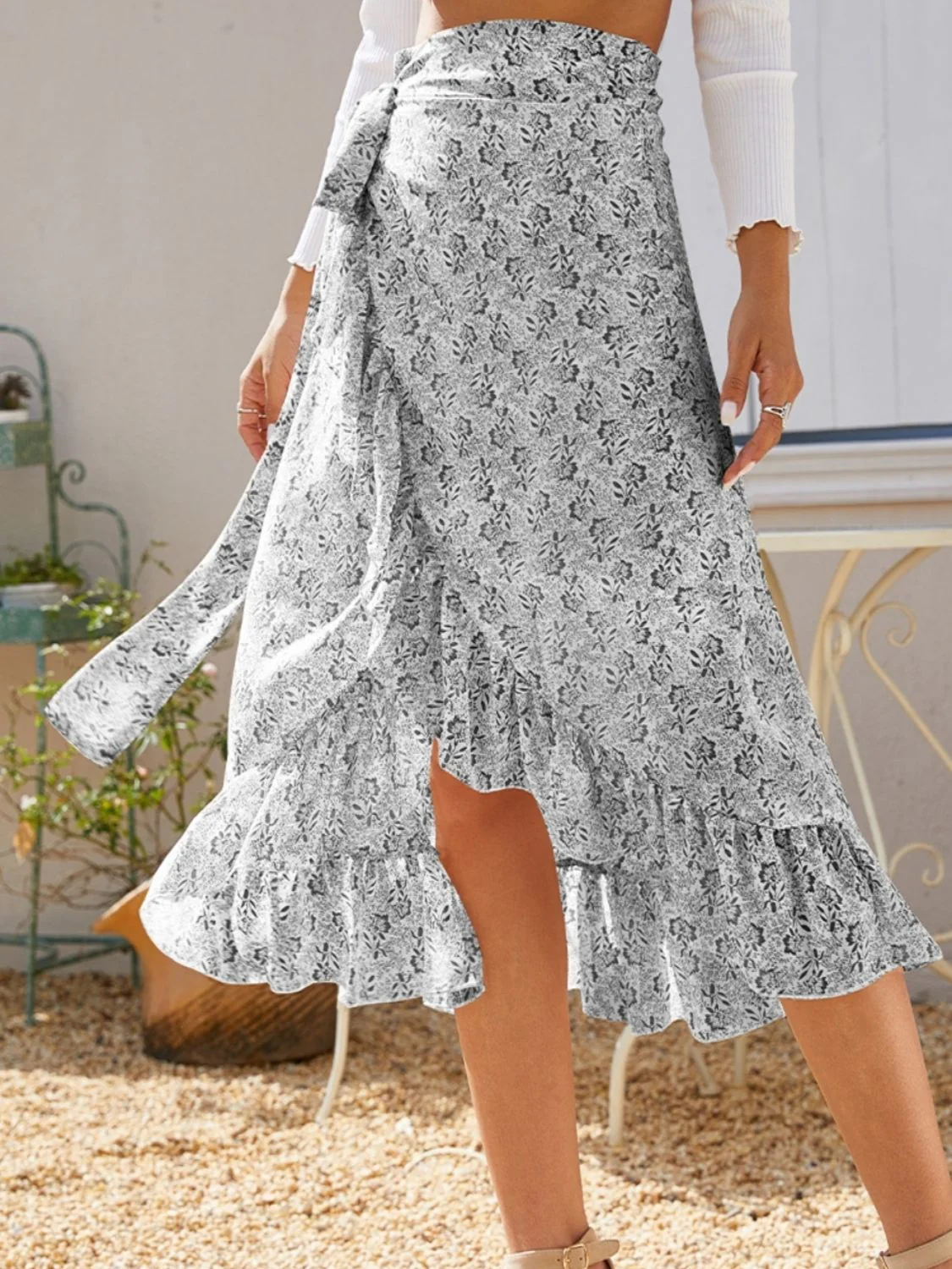 Printed Ruffled Midi Skirt (multiple color options)