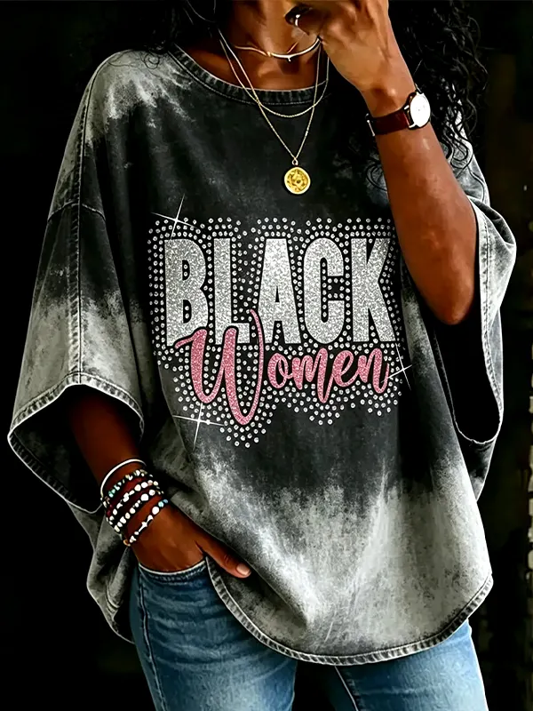 Women's Black Woman Gradient Print Long Sleeve T-Shirt
