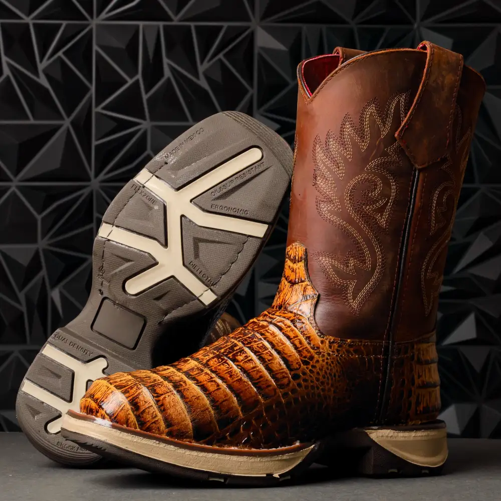 Honey Two-Tone Caiman Belly Leather Boots With 3D Lightweight Sole - Composite Toe