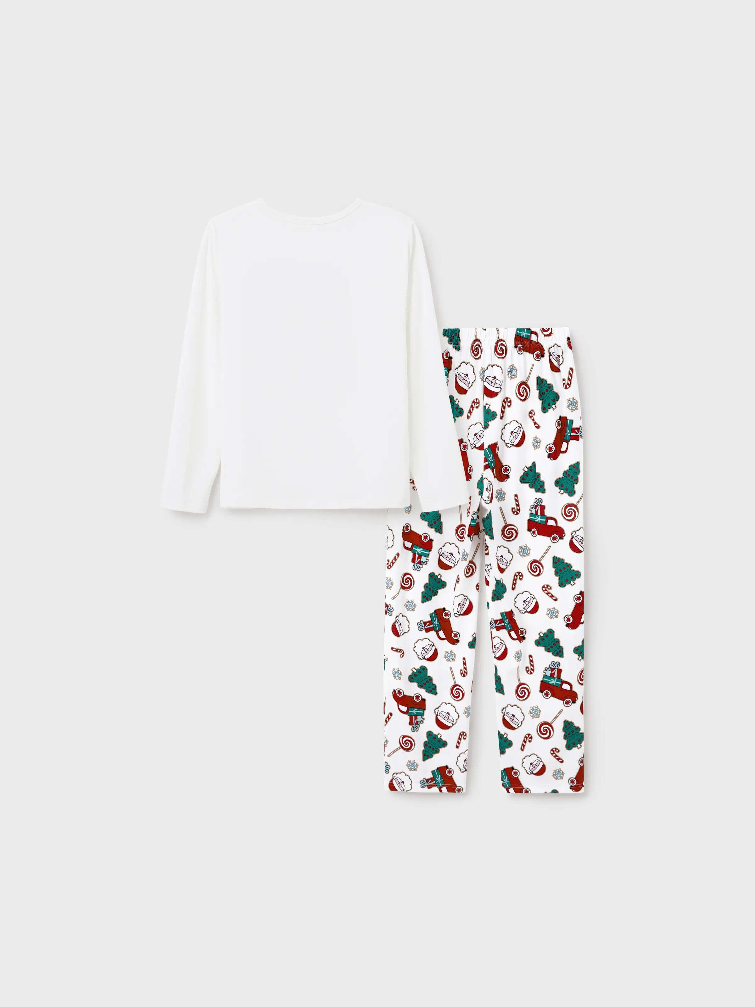 Christmas Matching Family Pajamas Set Santa Claus and Christmas Tree Print White PJS with Christmas Socks White