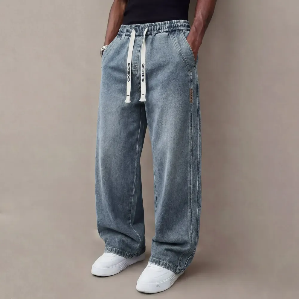 Men’s Stretch Denim Jeans — Vintage Washed Straight-Leg Fit