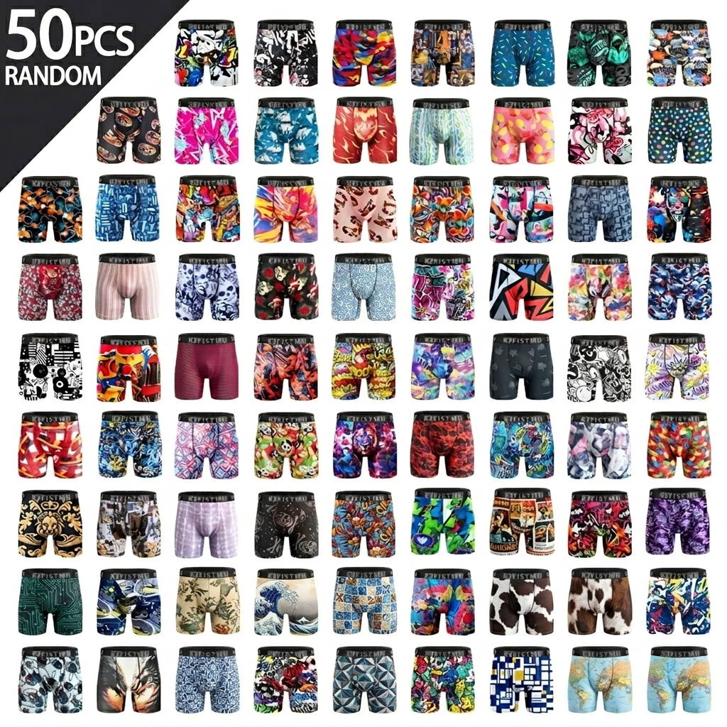 Men's boxer briefs (random print ) — stretchy, comfortable, form-fitting, and breathable