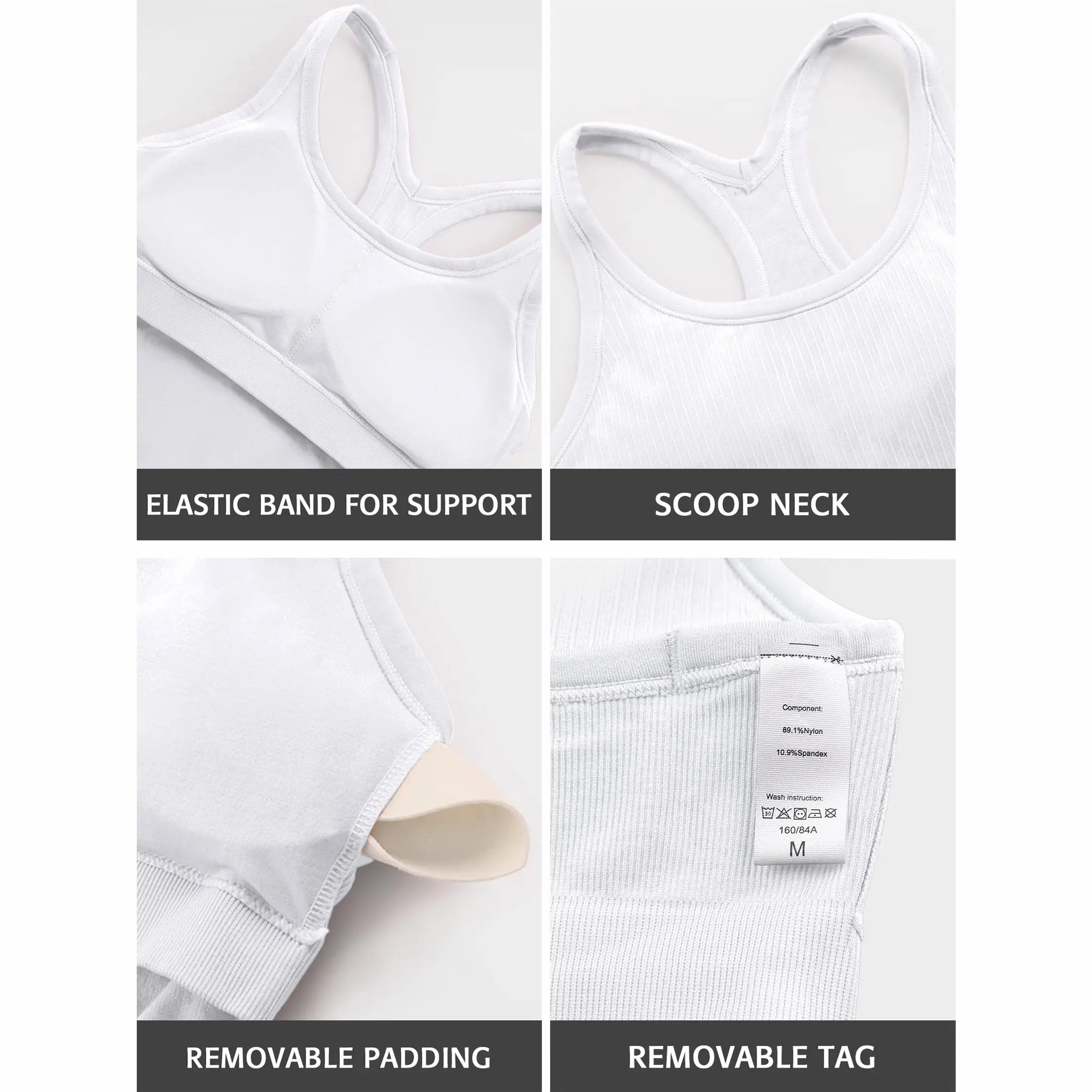 Ribbed Racerback Workout Tank Top with Built-In Bra for Women