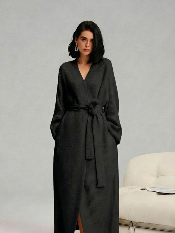 Women’s Plush Long Robe – Heavyweight Warm Flannel Lounge Robe with Tie Belt