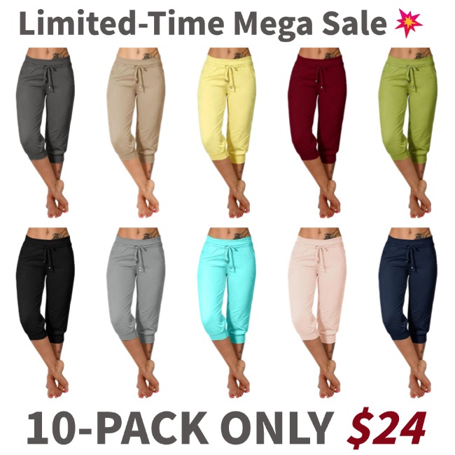 Women's Plain Drawstring Waist Capris Pants