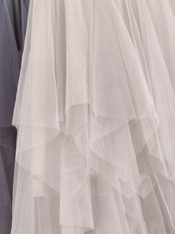 Fairy Mesh Splicing Solid Color High Waist Midi Skirt