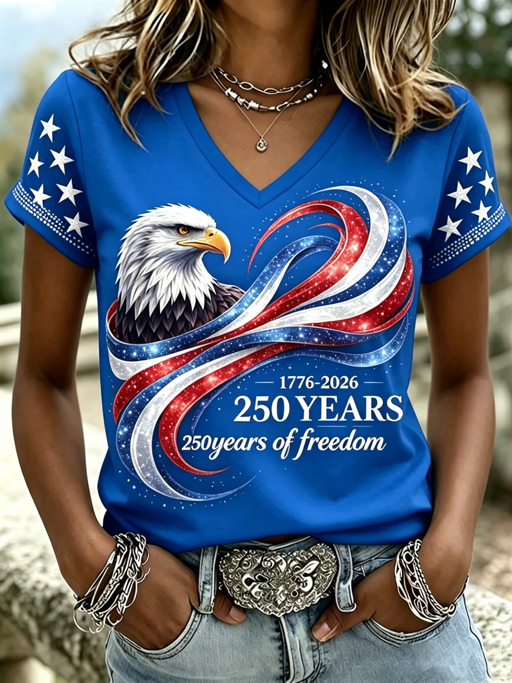 Women'S Casual U.S. 250th Anniversary Commemorative Printed T-Shirt