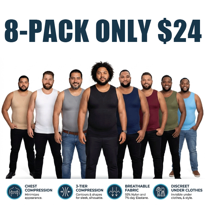 Men’s Tall Fit Compression Shapewear Clothing Shirt - Tummy Control Slimming Undershirt