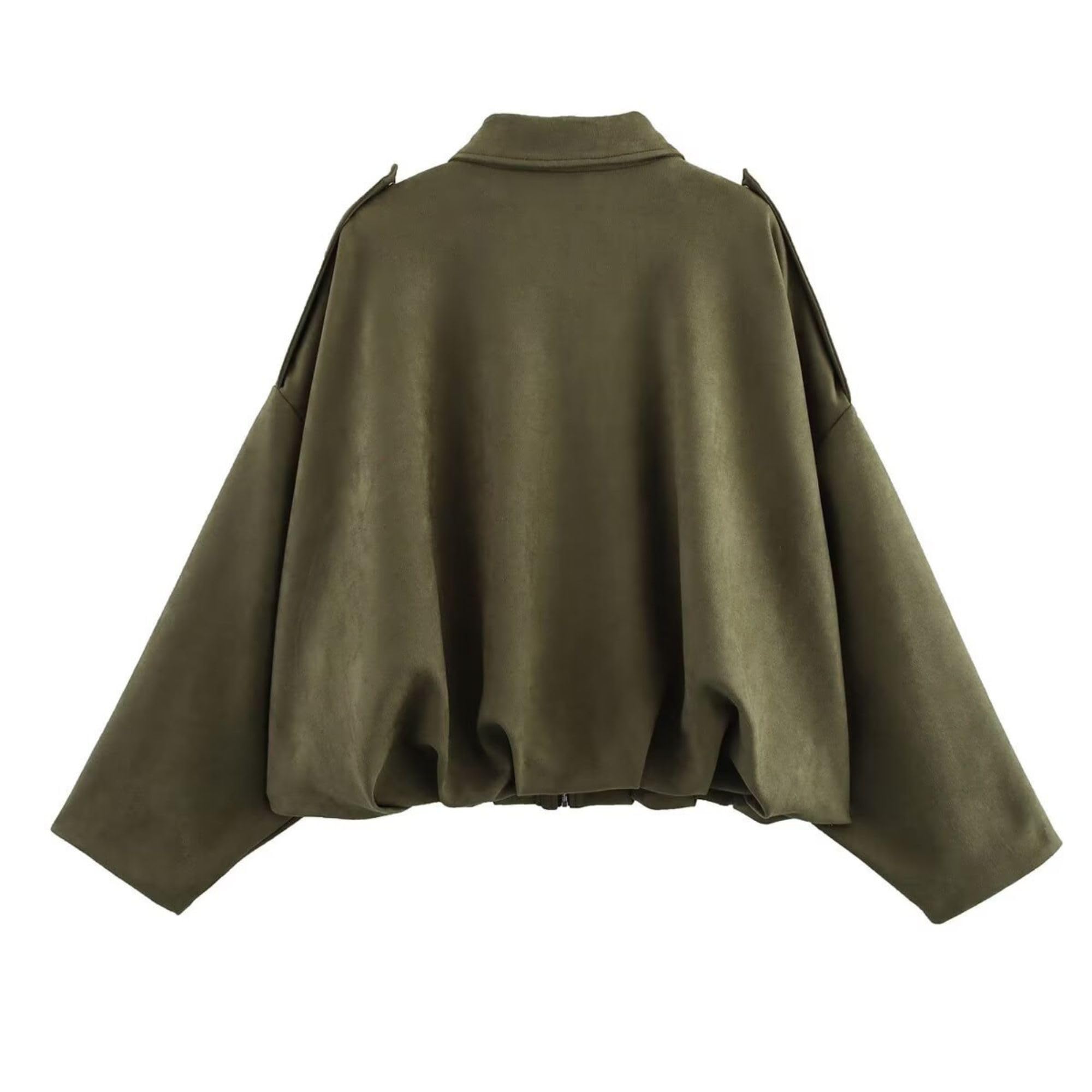 Xunger Women's Faux Suede Bomber Jacket Spring Lapel Pilot Coat Casual Oversized Long Sleeves Trendy Streetwear Outerwear