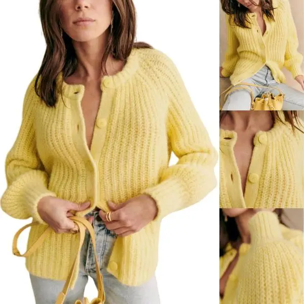 Women's Crewneck Button Down Cardigan Sweater