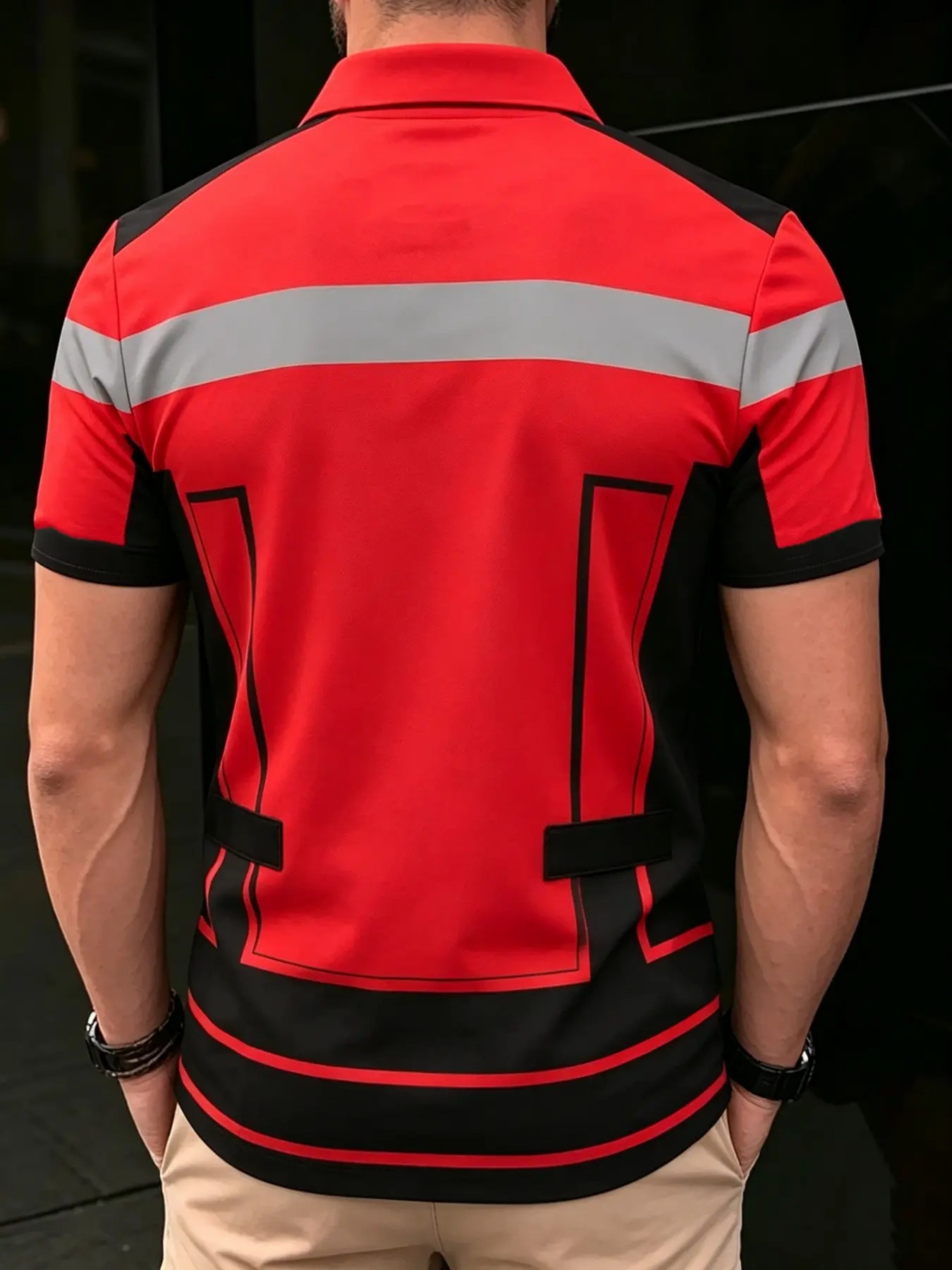 Men's 3D Print Striped Golf Polo Shirt – Fitted Short Sleeve Summer Top