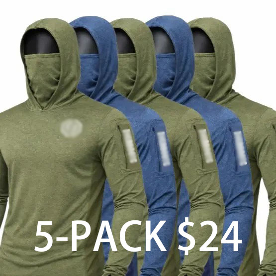 Men's UPF 50+ Sun Hoodie – Long Sleeve with Face Mask, Arm Pocket & Thumbholes, Lightweight Breathable Activewear