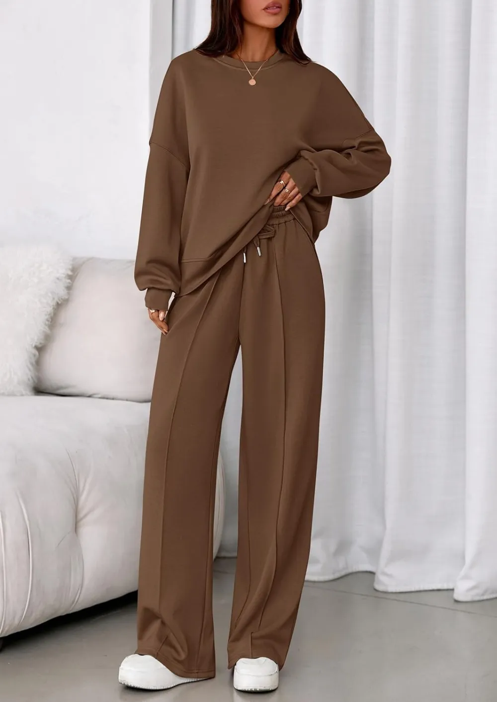 2 Piece Sets For Women Fall Trendy Long Sleeve Sweatshirt Wide Leg Pants Loungewear