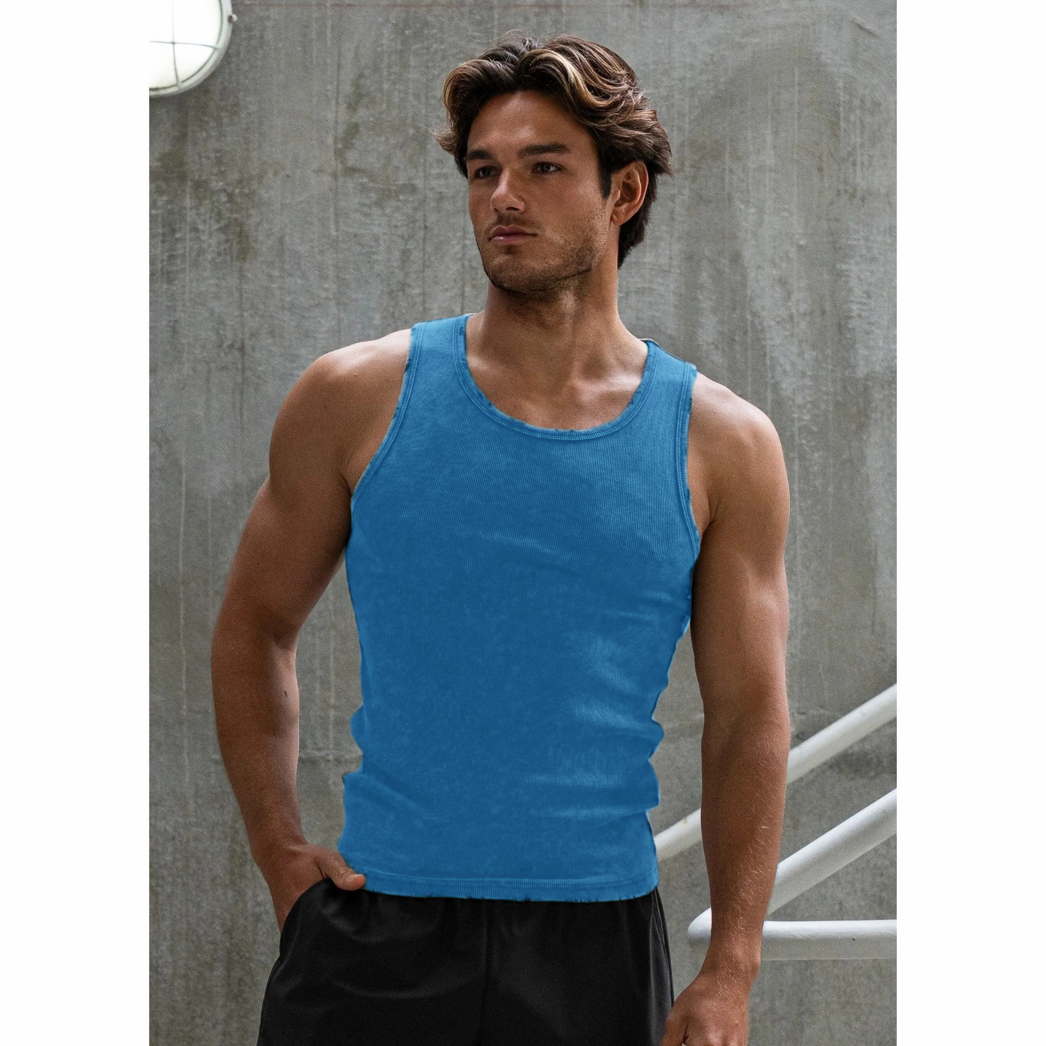 Men’s Ultra-Soft Distressed Fitted Tank