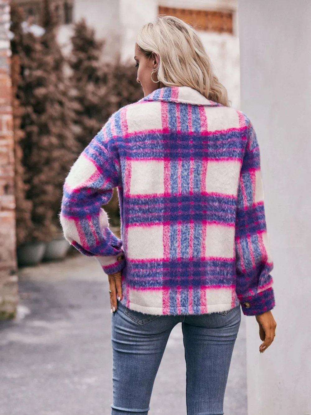 Polly Plaid Dropped Shoulder Collared Jacket