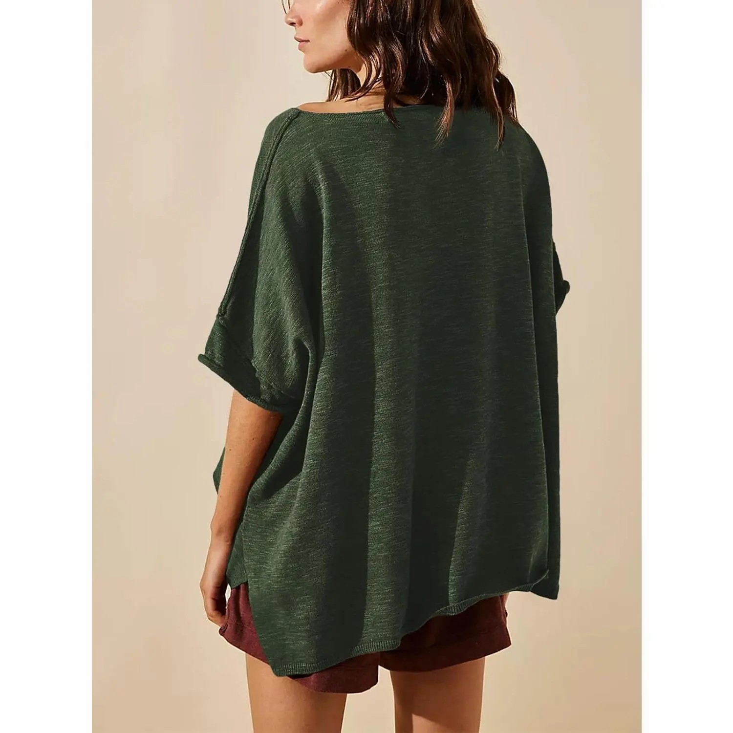 Women's Oversized T Shirts Casual Summer Crew Neck Loose Dropped Short Sleeve Side Slit Hem Blouse Tunic Tops Sweater Tee