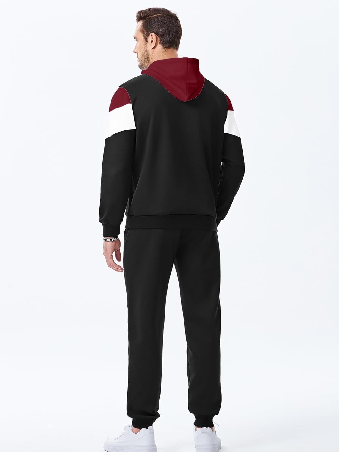 Men's Hoodie Tracksuit 2 Pieces Set Novelty Color Block Pullover Fleece Hoodies Long Sleeve Casual Sweatshirt
