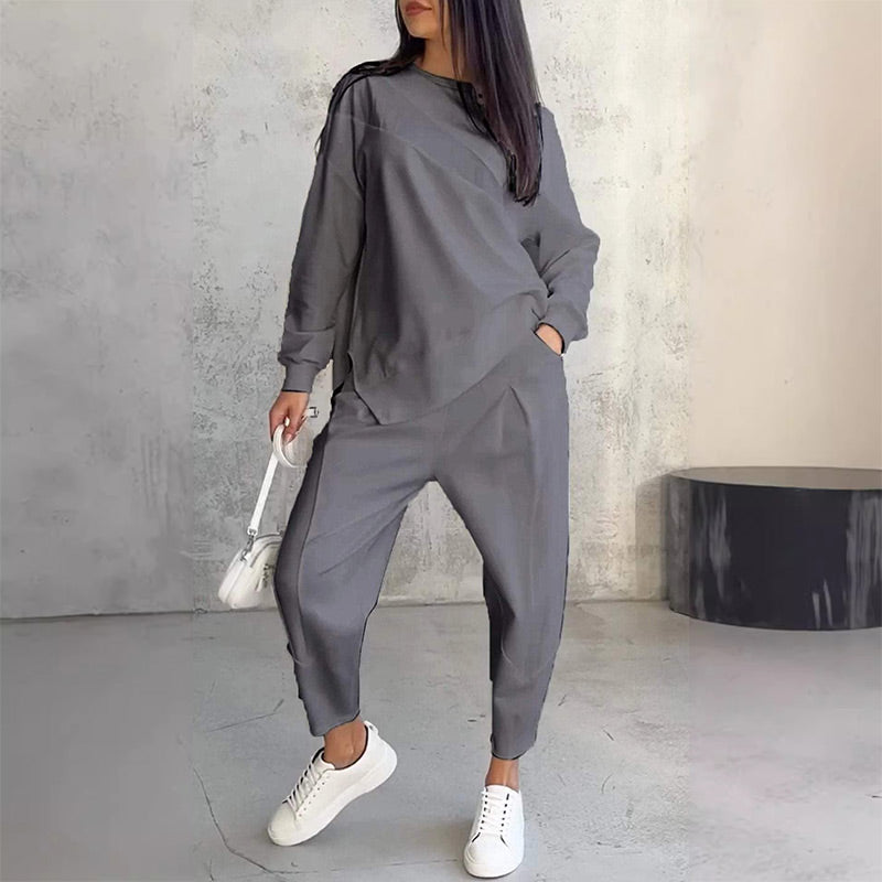 Women Long-Sleeve Irregular Hem Sweatshirts & Pants Set Clearance Sale