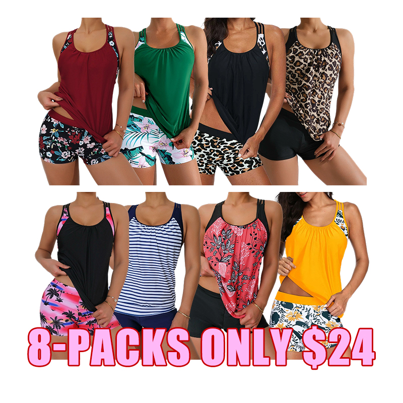 🏖️ Women's Floral Tankini Set with High-Waisted Swim Shorts