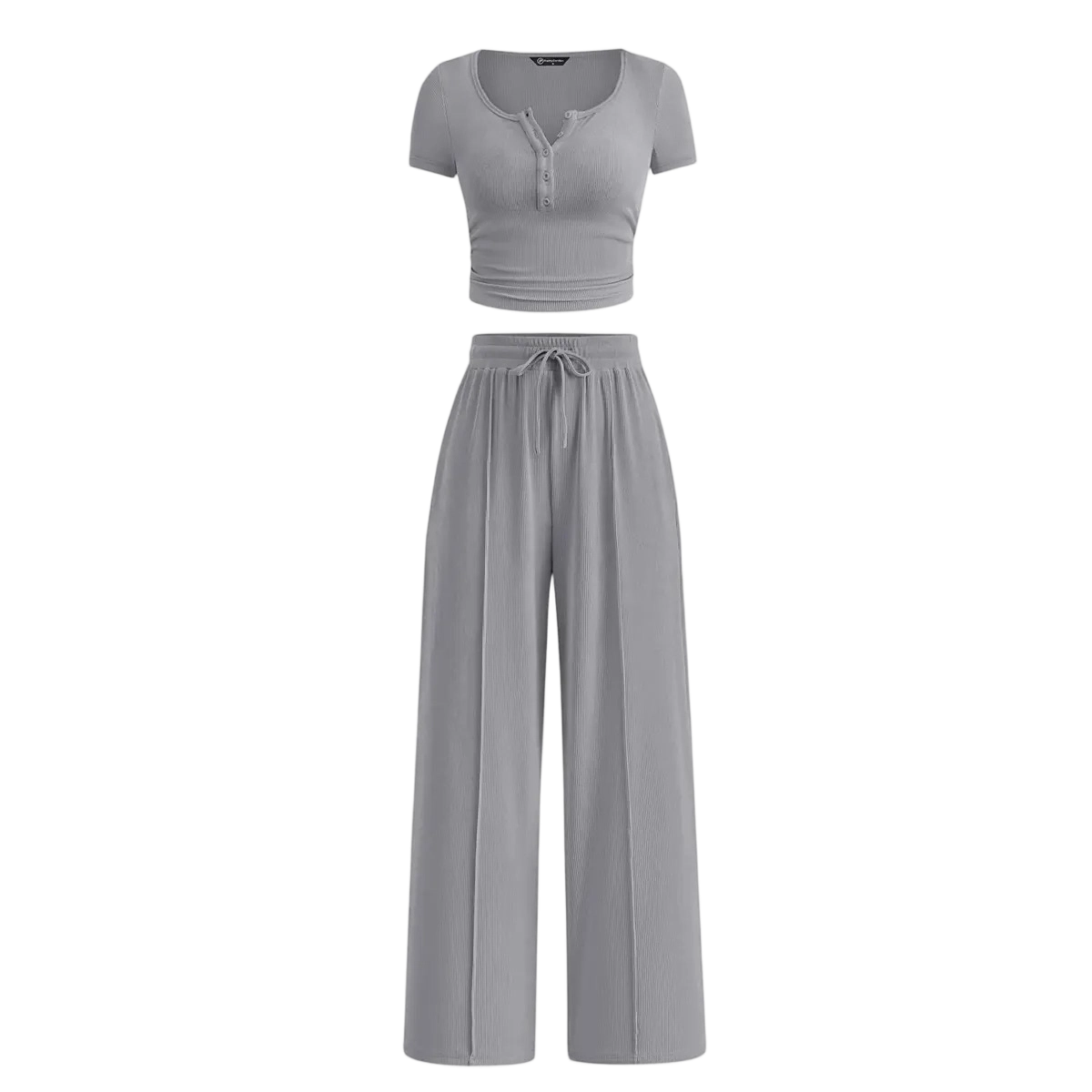 Women's Ribbed Crop Top & Wide Leg Pants Lounge Set