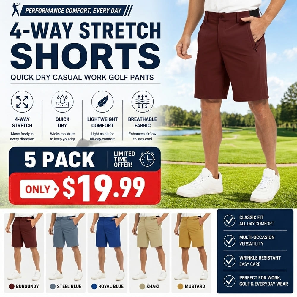 Men's 4-Way Stretch Quick Dry Golf Shorts