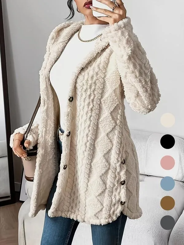 Women's Solid Color Fuzzy Hooded Jacket