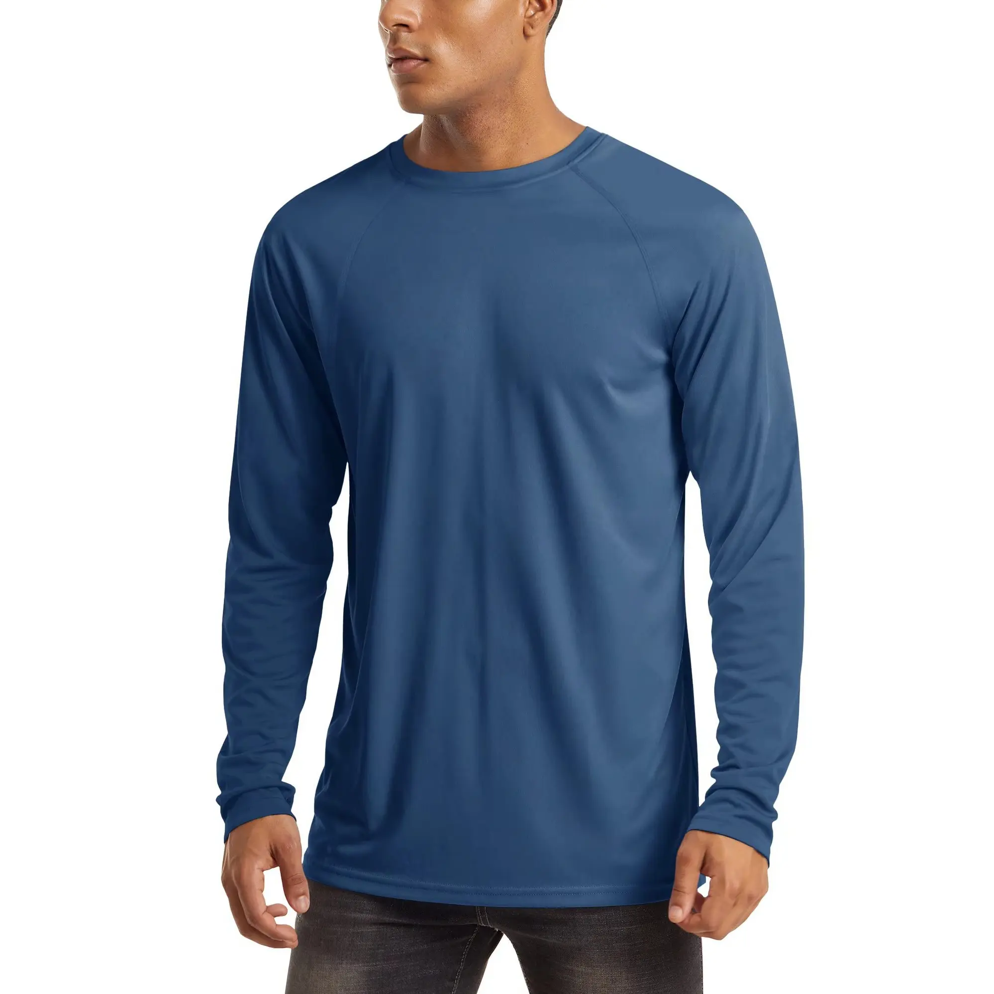 Men's Long-Sleeve Athletic Top — UPF 50+ Sun Protection, Quick-Drying, Lightweight Summer Sports Shirt