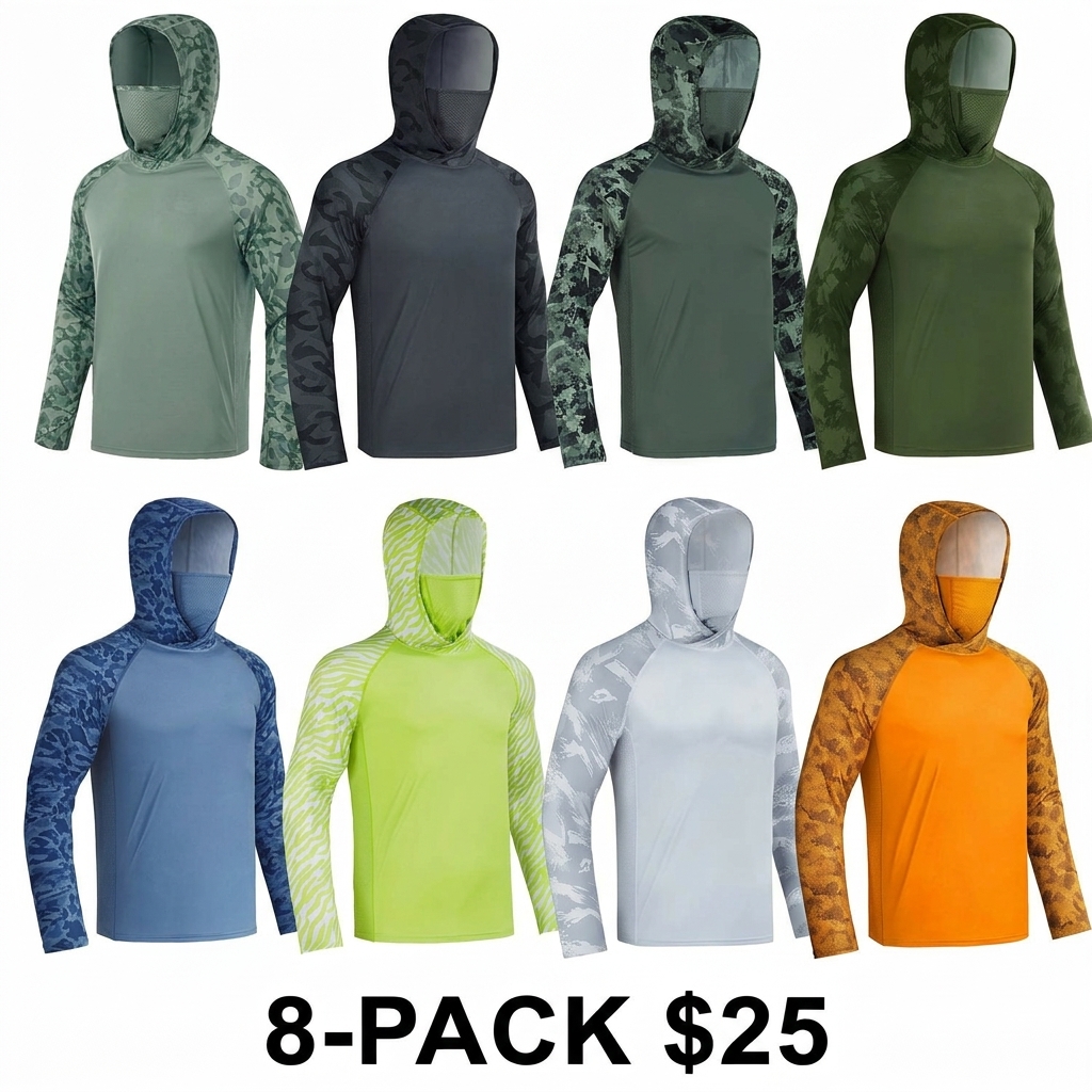Men's UPF 50+ Sun Hoodie with Built-in Mask & Neck Gaiter – Lightweight Cooling Activewear