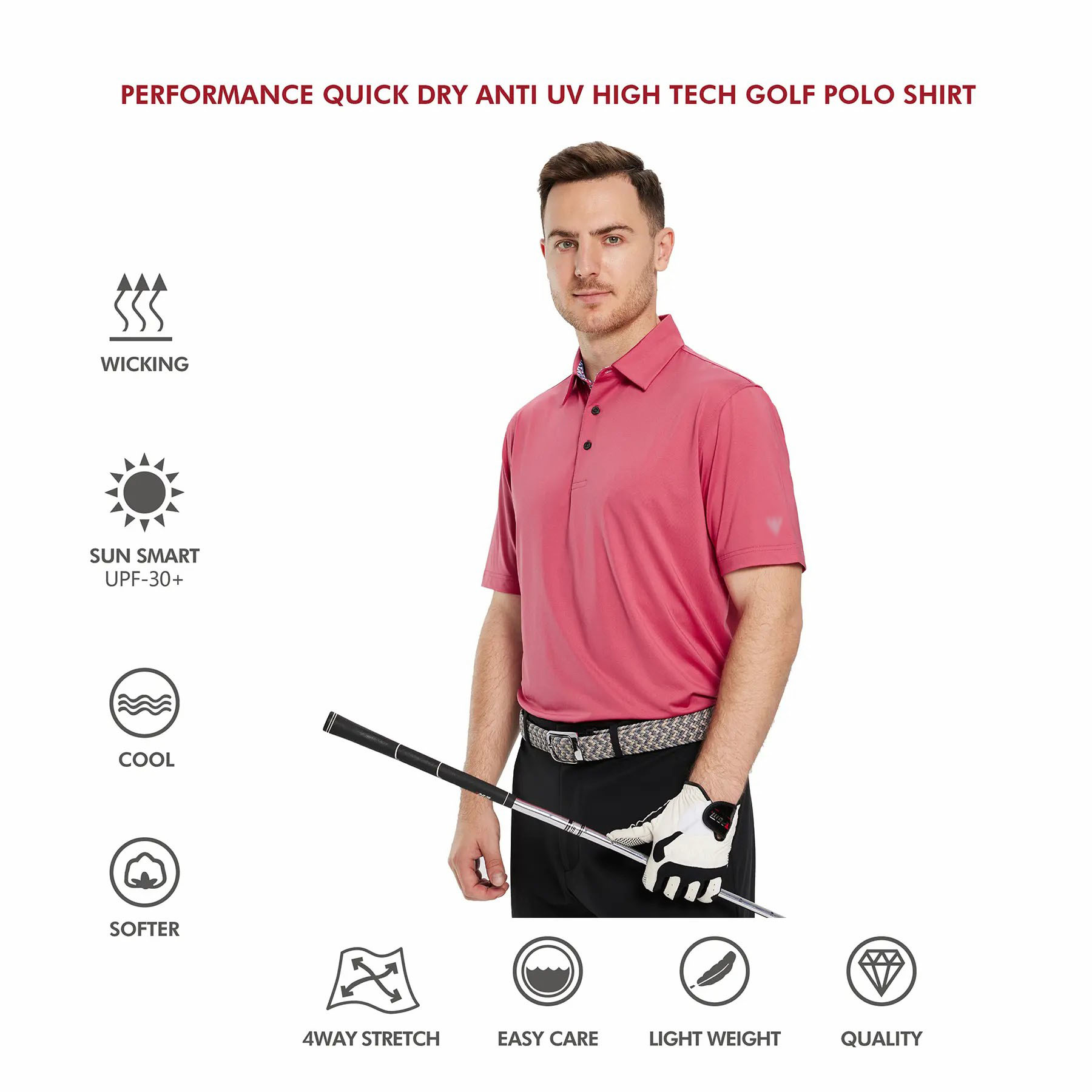 Men's Dry Fit Performance Polo Shirt – Short Sleeve Collared Golf Polo with UPF30+