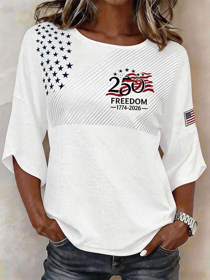 Women's Independence Day Print Loose Top