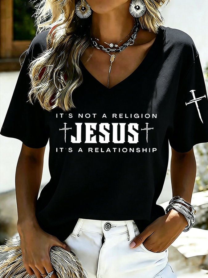Women's Jesus Cross Print Casual T-shirt