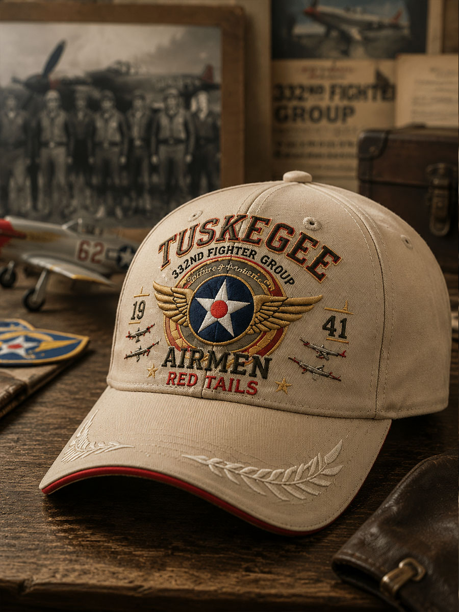Tuskegee Airmen Red Tails Beige Baseball Cap – 1941 332nd Fighter Group Tribute Hat