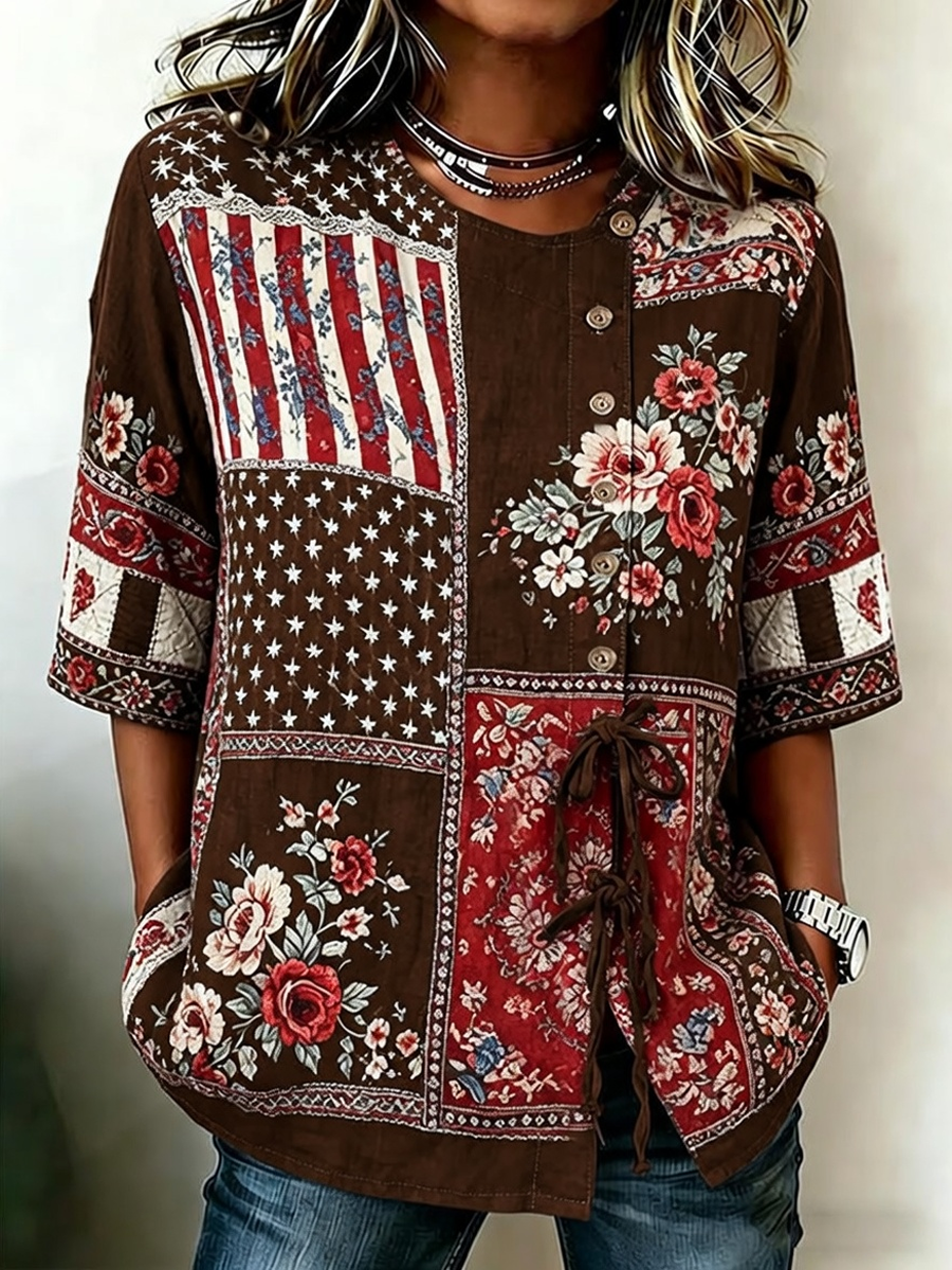 Women's 250th Anniversary Printed Cotton Linen Casual Shirt
