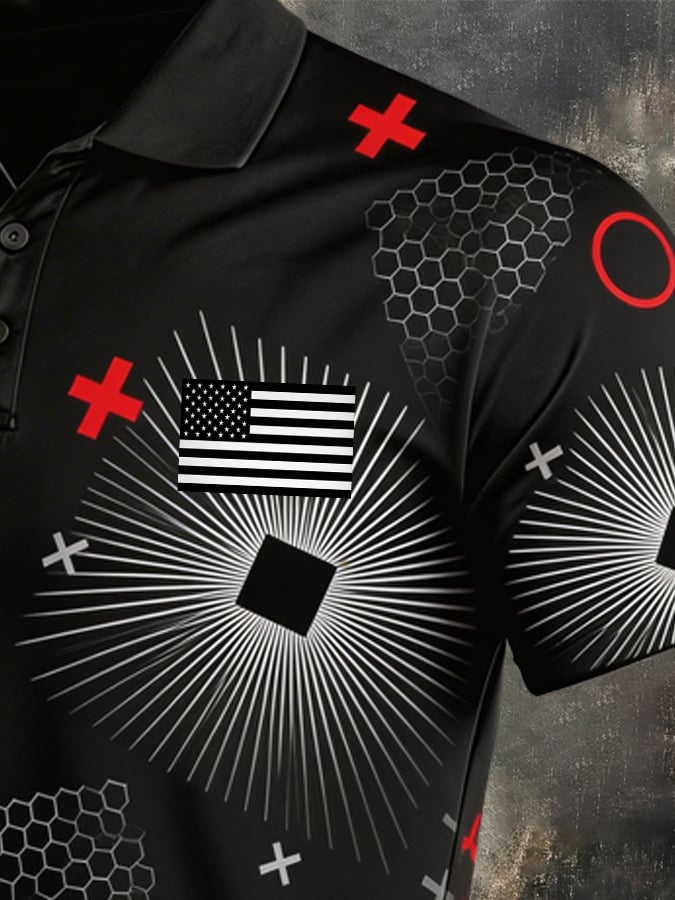 Men's Retro Patriot Color Block Polo Collar Short Sleeve