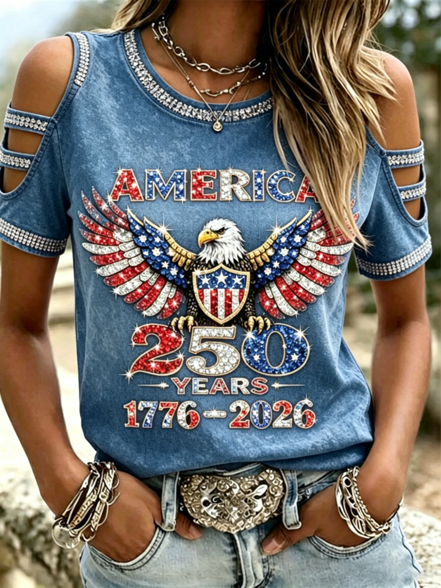 American 250th Anniversary Rhinestone Design Women's T-Shirt