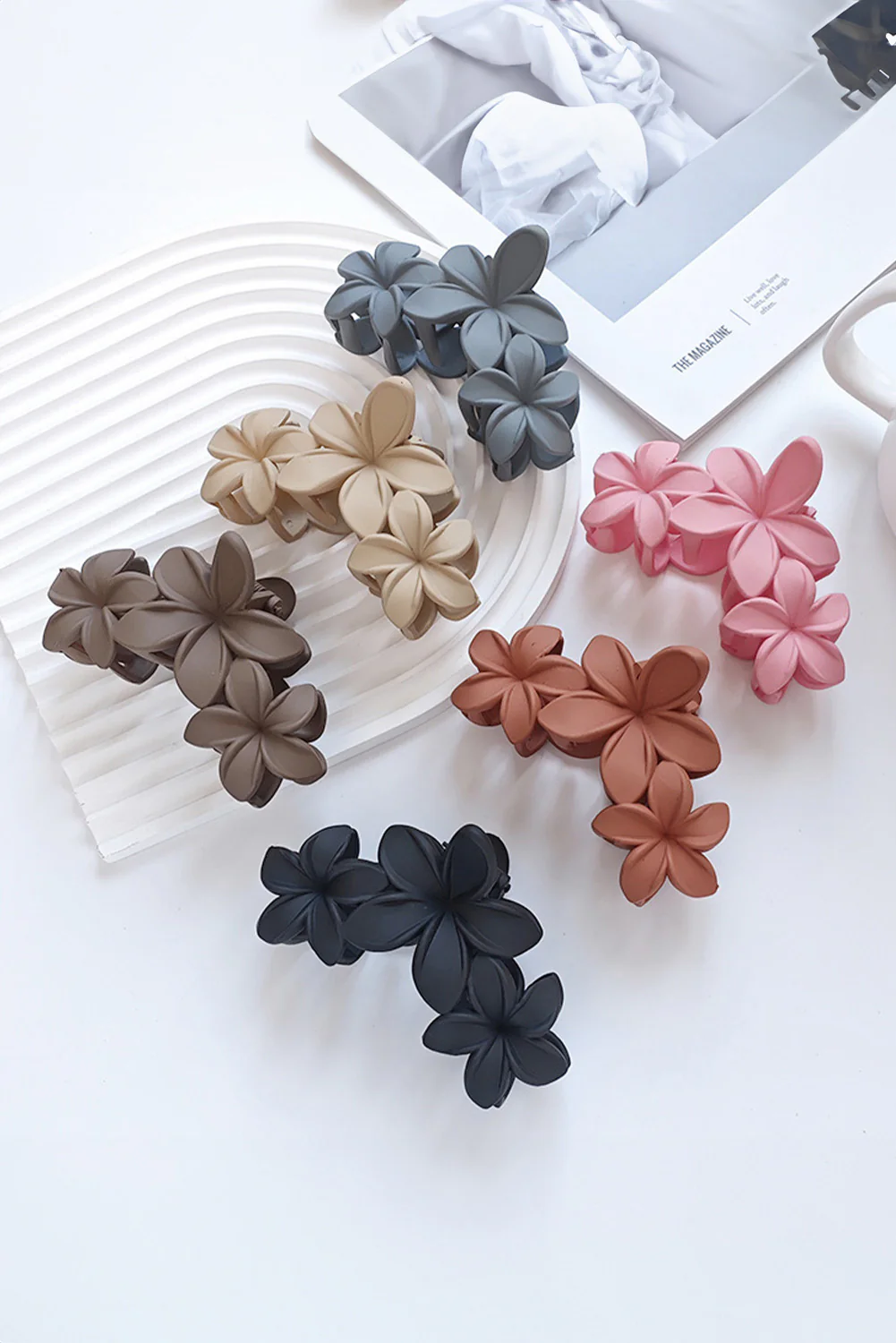 Pink 3D Flower Plastic Resin Hair Claw