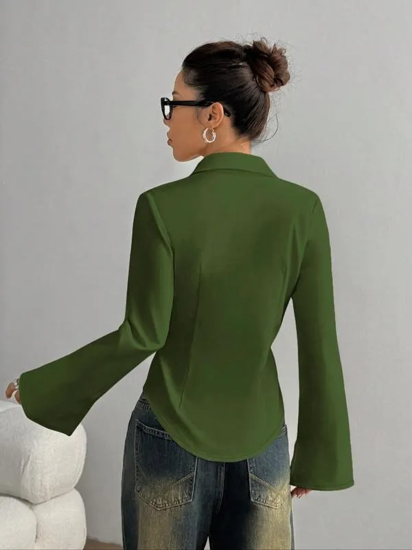 Women's slim-fit button-down long-sleeved casual shirt