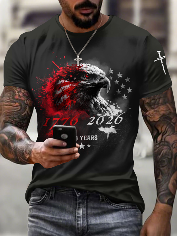 Men'S Casual American 1776-2026 Anniversary Printed Short Sleeved T-Shirt