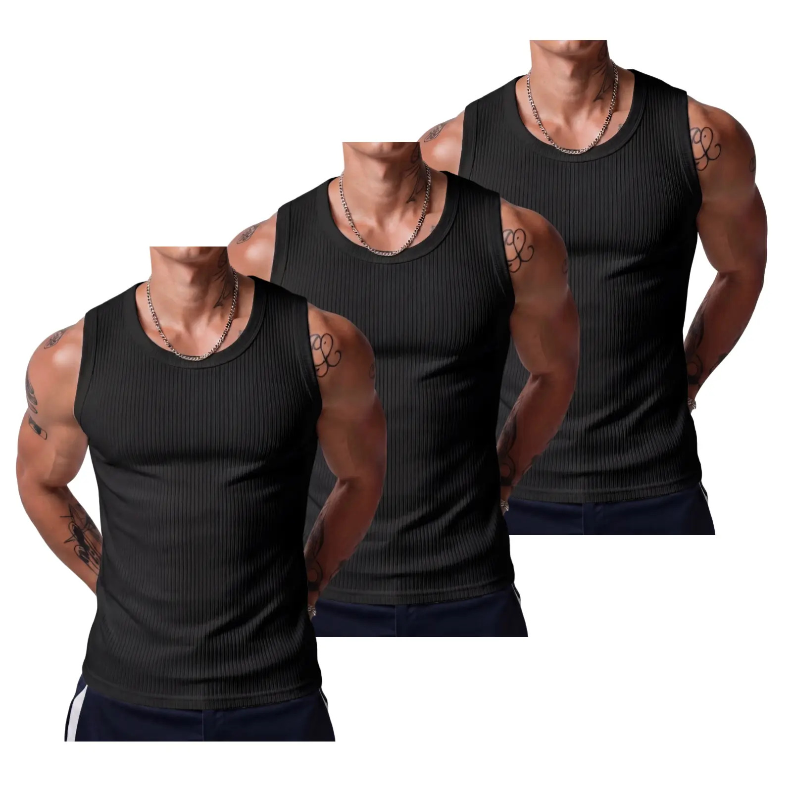 Men's Wide-Strap Ribbed Tank Top — High-Stretch, Breathable Muscle Vest