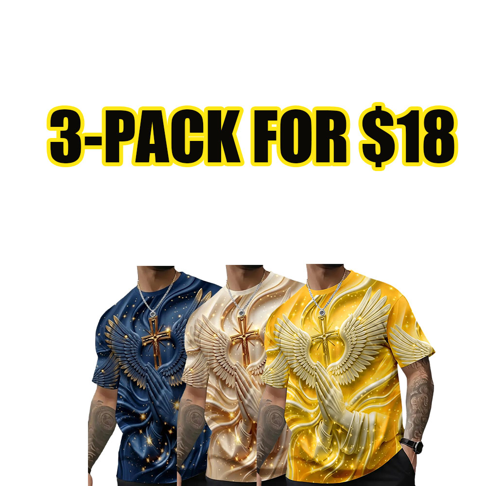 Angel Wings Cross 3D Print Tee – Men’s Slim Fit Summer Short Sleeve T-Shirt