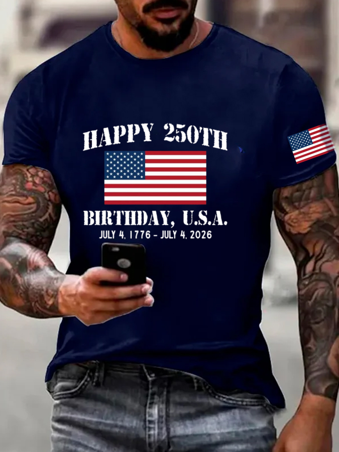 Men'S Flag Printed Short Sleeved Casual T-Shirt