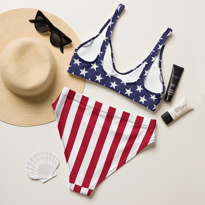 Women's American Flag Inspired Recycled High-waisted Bikini, 4th of July Swimsuit