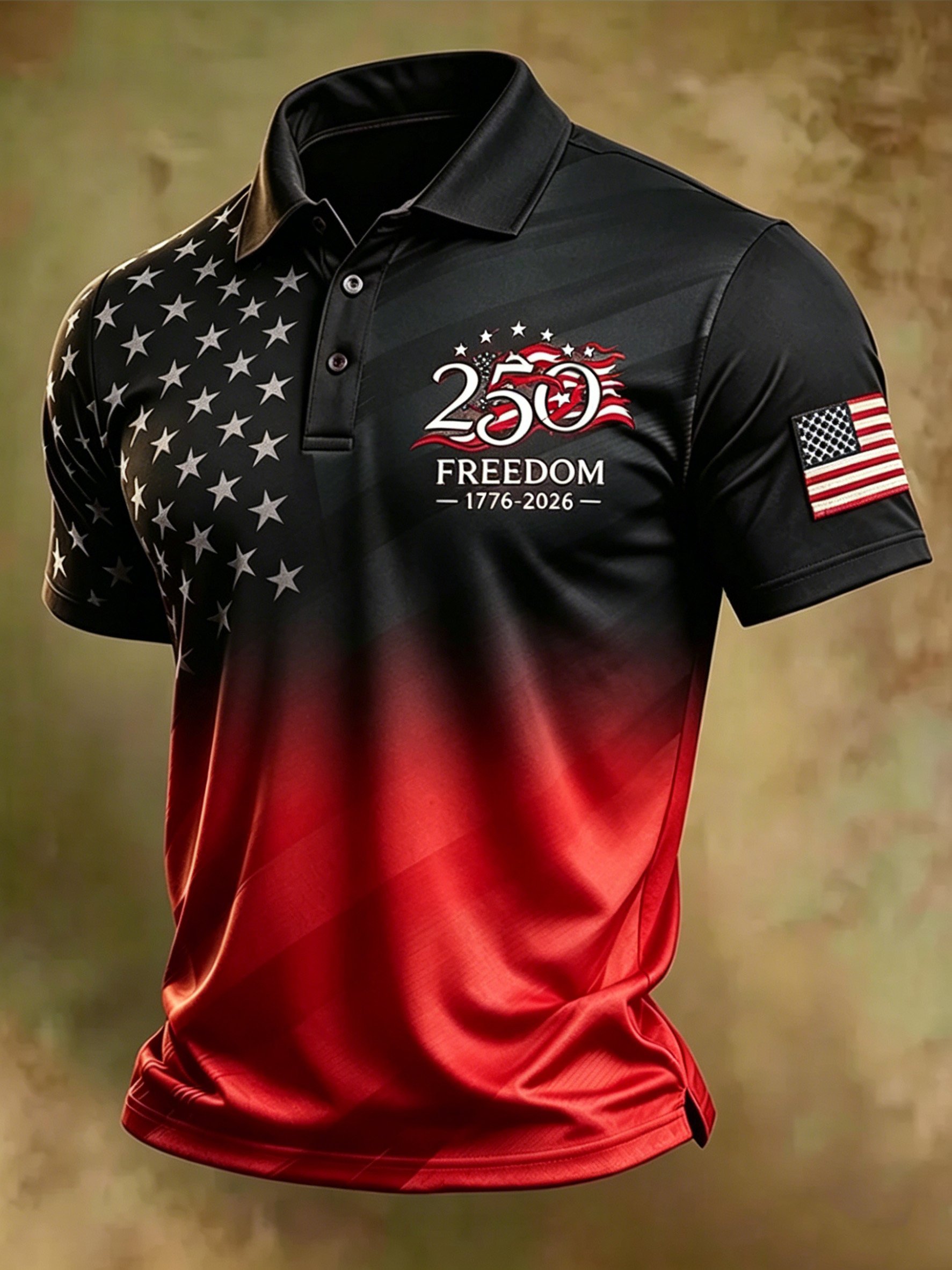 Men's American Flag Print Polo Shirt