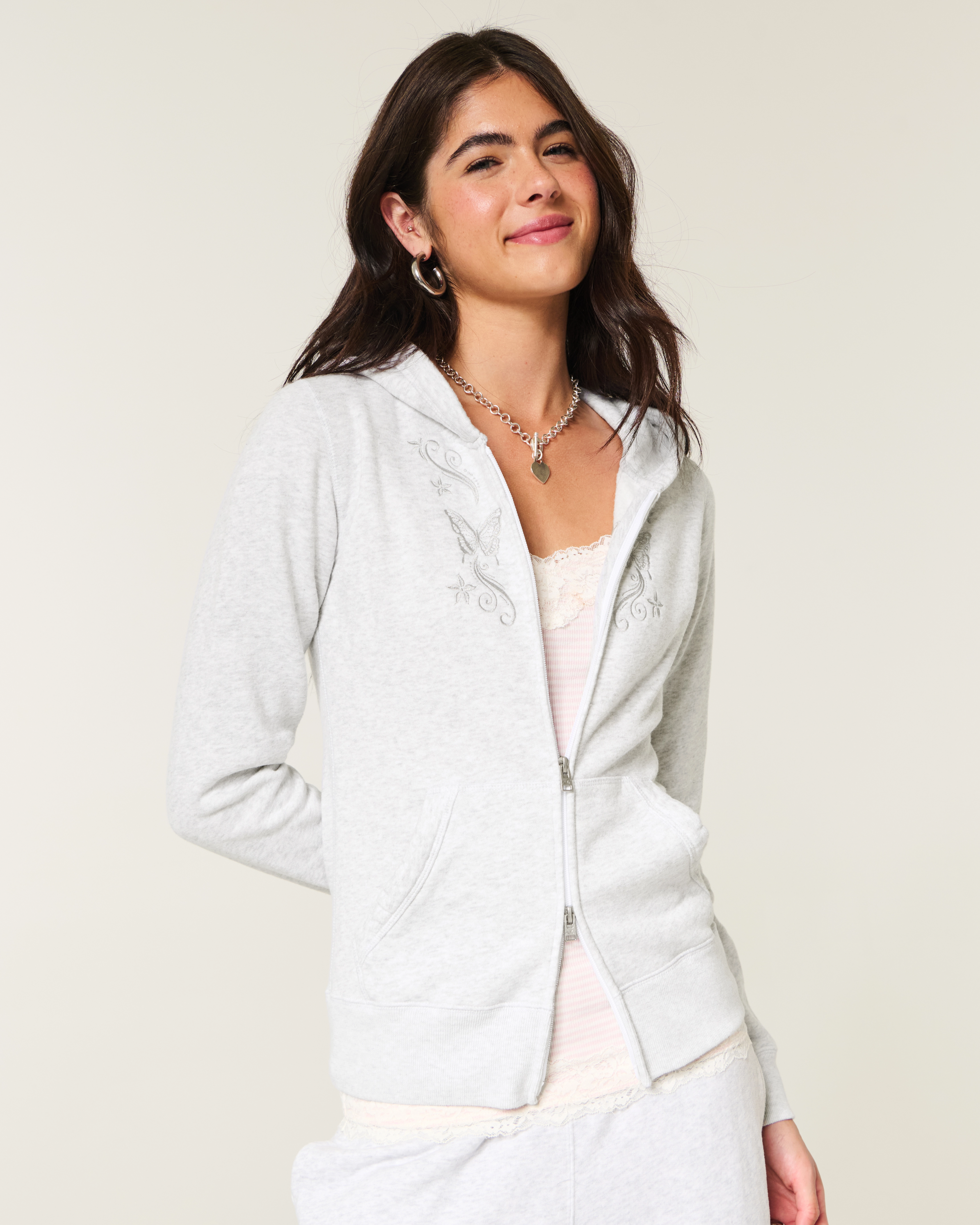 Hollister Feel Good Butterfly Graphic Zip-Up Hoodie